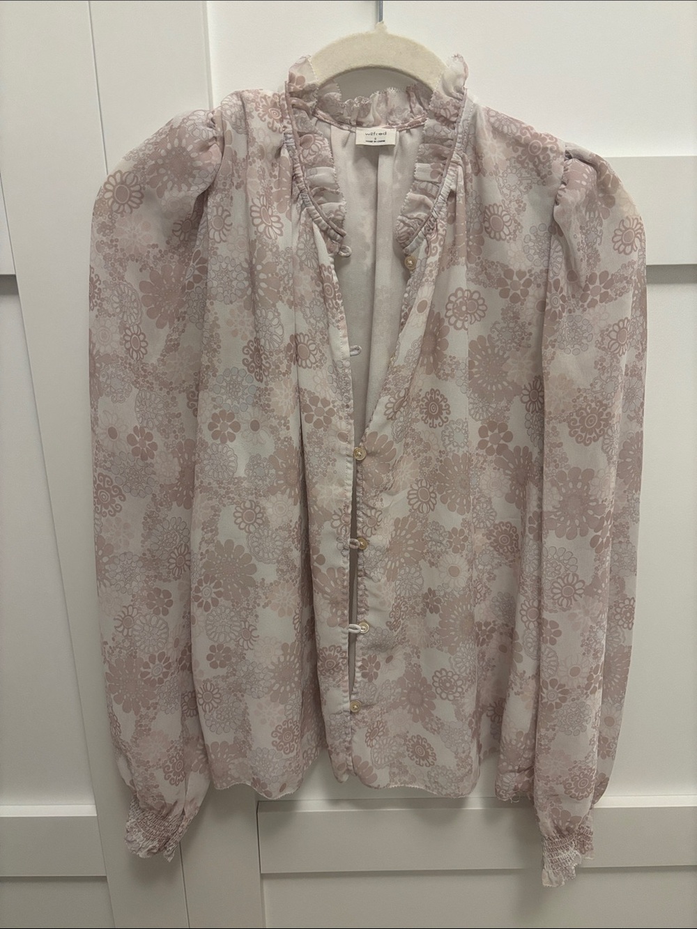 Wilfred Pale Pink Floral Ruffle-Neck Blouse